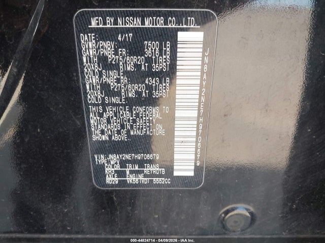 Aukcja sprzedaży 2017 Nissan Armada Platinum, vin: JN8AY2NE7H9706679, numer aukcji: 44824714