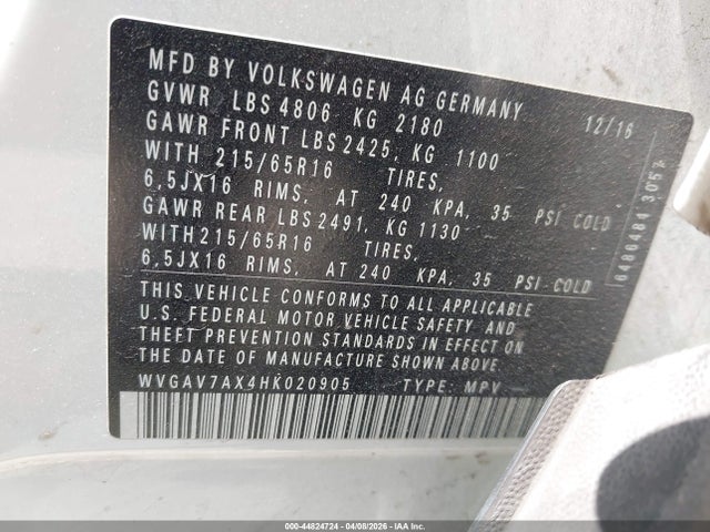 2017 VOLKSWAGEN TIGUAN WVGAV7AX4HK020905 Photo 8
