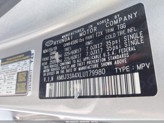 Aukcja sprzedaży 2020 Hyundai Tucson Value, vin: KM8J33A4XLU179980, numer aukcji: 44824743