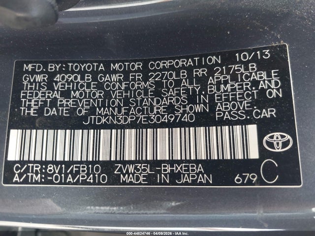 JTDKN3DP7E3049740 Toyota PRIUS PLUG-IN