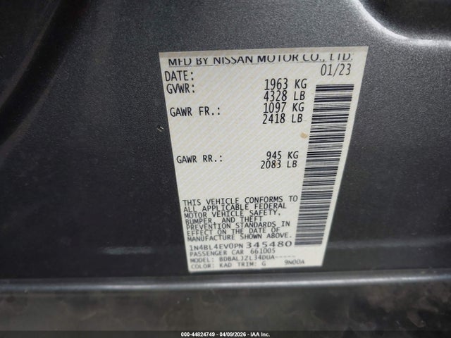 1N4BL4EV0PN345480 Nissan Altima Sl Fwd