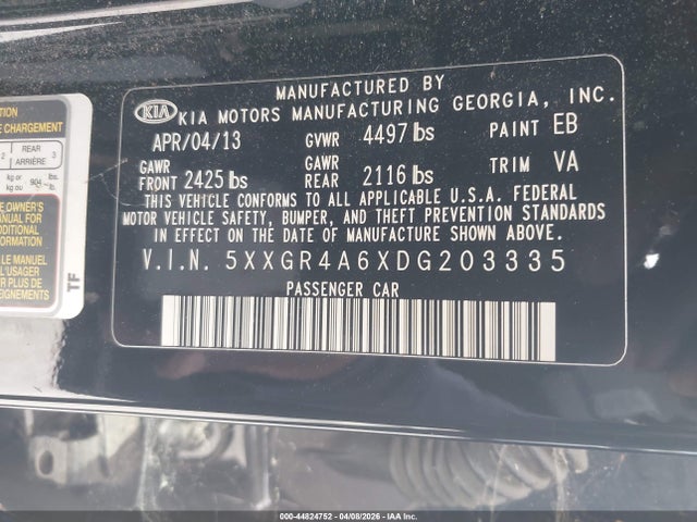 2013 Kia Optima Sx მანქანა იყიდება აუქციონზე, vin: 5XXGR4A6XDG203335, აუქციონის ნომერი: 44824752
