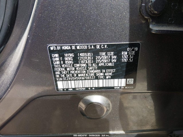 Aukcja sprzedaży 2019 Honda Hr-v Ex, vin: 3CZRU5H56KM706537, numer aukcji: 44824761