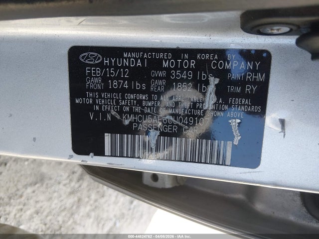 44824762 :رقم المزاد ، KMHCU5AE6CU049107 vin ، 2012 Hyundai Accent Se مزاد بيع