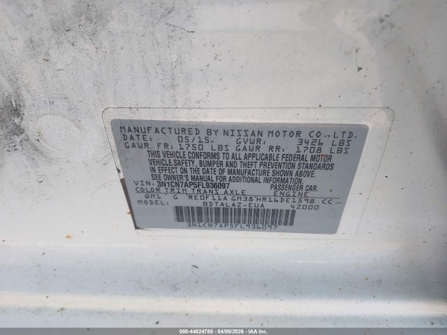 Nissan Versa 1.6 S+ 2015 3N1CN7AP5FL936097 Image 9