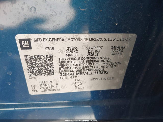 44824801 :رقم المزاد ، 3GKALMEV4LL110892 vin ، 2020 Gmc Terrain Fwd Sle مزاد بيع