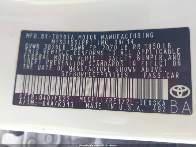 5YFBURHE0FP180869 Toyota Corolla S Plus