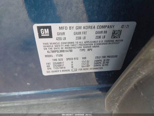 Продажа на аукционе авто 2021 Chevrolet Trailblazer Fwd Lt, vin: KL79MPSL9MB144780, номер лота: 44824811