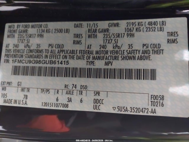 1FMCU9G98GUB61415 Ford ESCAPE SE
