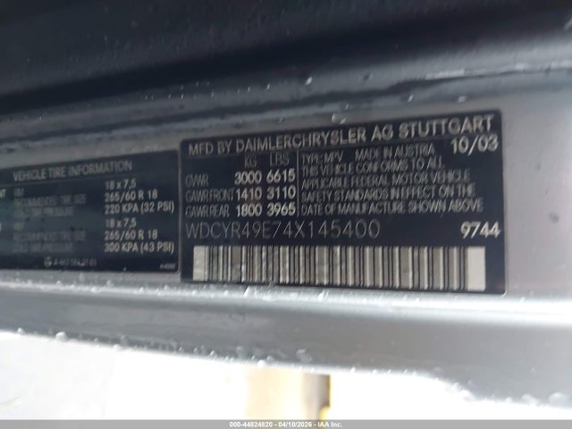 44824820 :رقم المزاد ، WDCYR49E74X145400 vin ، 2004 Mercedes-benz G 500 4matic مزاد بيع