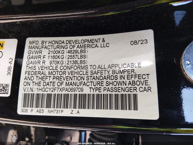 Aukcja sprzedaży 2023 Honda Accord Hybrid Sport-l, vin: 1HGCY2F7XPA069709, numer aukcji: 44824825