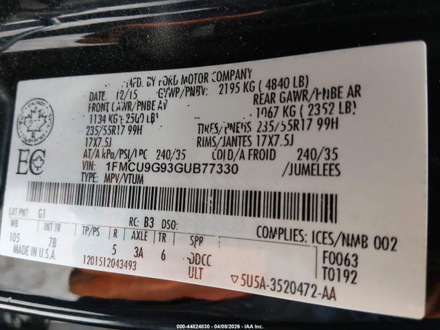 2016 FORD ESCAPE 1FMCU9G93GUB77330 Photo 8