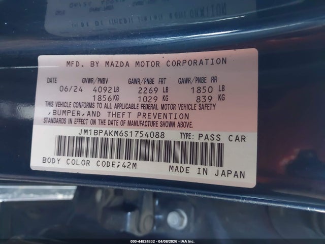 Продаж на аукціоні авто 2025 Mazda Mazda3 2.5 S Select Sport, vin: JM1BPAKM6S1754088, номер лоту: 44824832