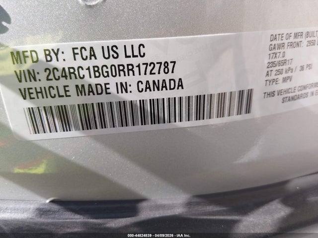Продажа на аукционе авто 2024 Chrysler Pacifica Touring L, vin: 2C4RC1BG0RR172787, номер лота: 44824839