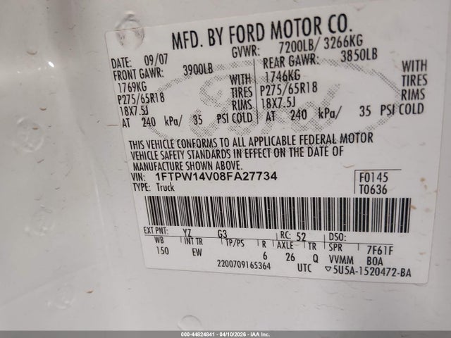 2008 FORD F-150 1FTPW14V08FA27734 Photo 8