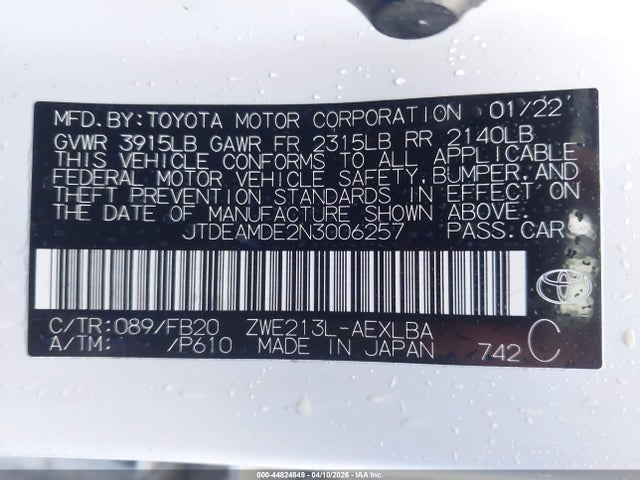 Toyota Corolla Hybrid Le 2022 JTDEAMDE2N3006257 Image 9