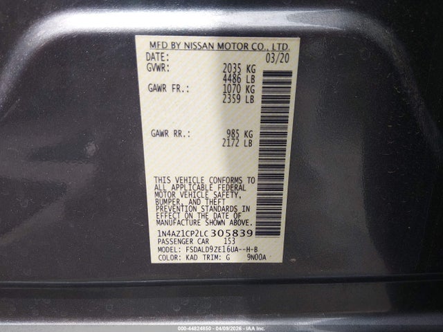 Продаж на аукціоні авто 2020 Nissan Leaf Sv 40 Kwh, vin: 1N4AZ1CP2LC305839, номер лоту: 44824850