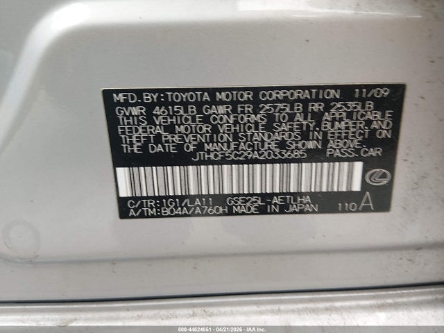 44824851 :رقم المزاد ، JTHCF5C29A2033685 vin ، 2010 Lexus Is 250 مزاد بيع