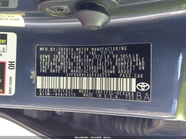 5YFBURHE4GP446251 Toyota Corolla S Plus