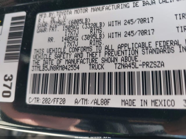 44824865 :رقم المزاد ، 3TMLB5JN8RM042554 vin ، 2024 Toyota Tacoma Sr5 مزاد بيع