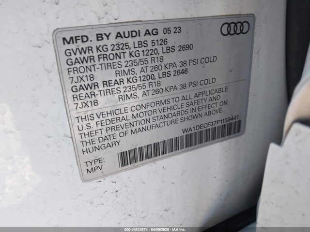 Продаж на аукціоні авто 2023 Audi Q3 Premium 45 Tfsi S Line Quattro Tiptronic, vin: WA1DECF37P1133441, номер лоту: 44824874