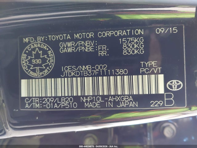 JTDKDTB37F1111380 Toyota Prius C Technology
