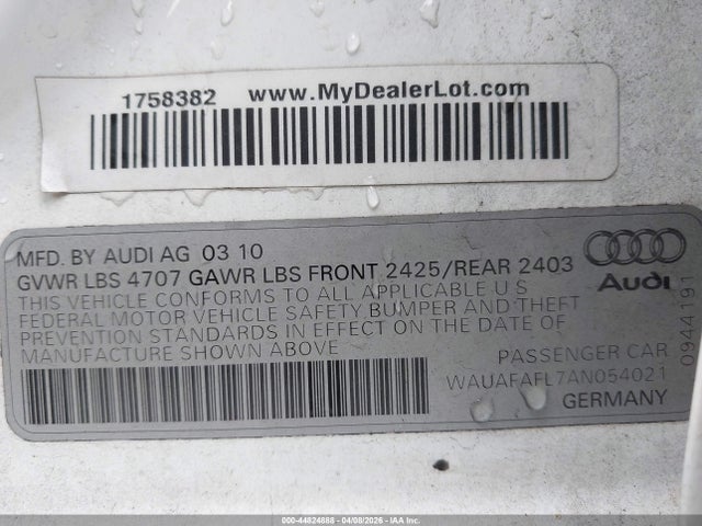2010 AUDI A4 WAUAFAFL7AN054021 Photo 8