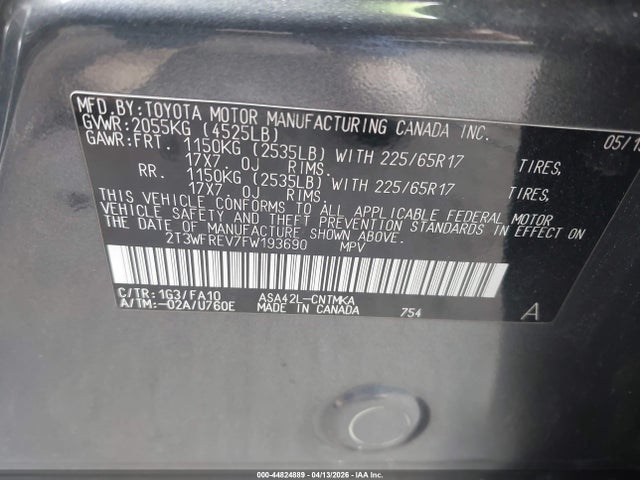 Toyota Rav4 Xle 2015 2T3WFREV7FW193690 Image 9