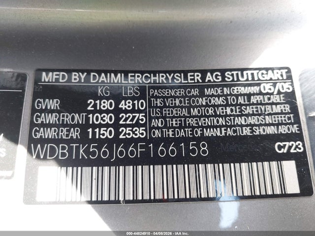 Aukcja sprzedaży 2006 Mercedes-benz Clk 350, vin: WDBTK56J66F166158, numer aukcji: 44824910