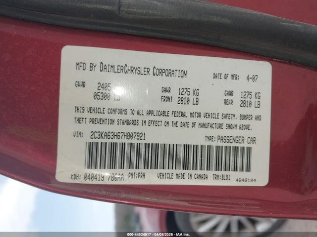 Продаж на аукціоні авто 2007 Chrysler 300c, vin: 2C3KA63H67H807921, номер лоту: 44824917