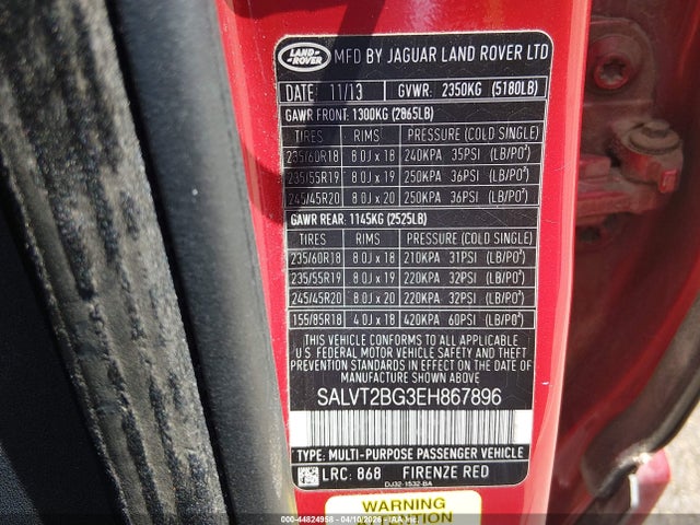 Land Rover Range Rover Evoque Dynamic 2014 SALVT2BG3EH867896 Image 9