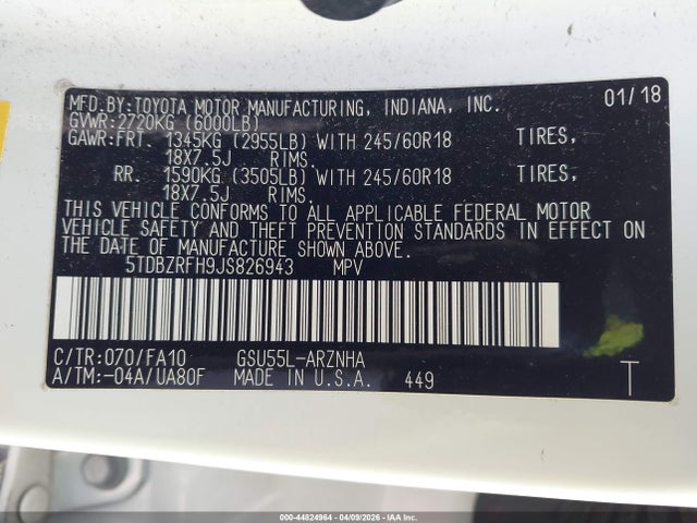 2018 TOYOTA HIGHLANDER 5TDBZRFH9JS826943 Photo 8