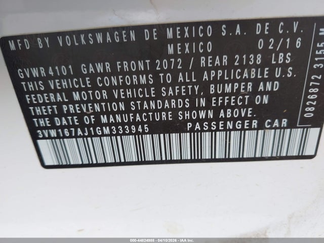 3VW167AJ1GM333945 Volkswagen Jetta 1.4t S