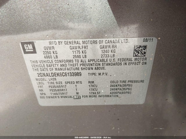 Продажа на аукционе авто 2012 Chevrolet Equinox 1lt, vin: 2GNALDEK6C6133989, номер лота: 44824990