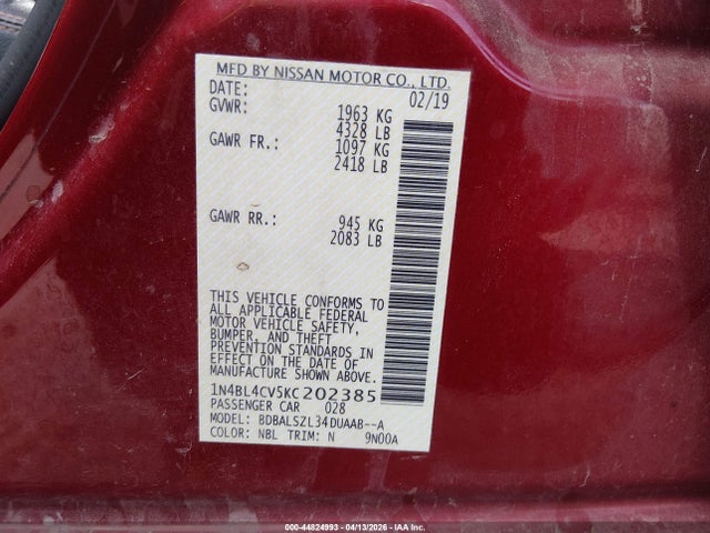 Nissan Altima 2.5 Sr 2019 1N4BL4CV5KC202385 Image 9