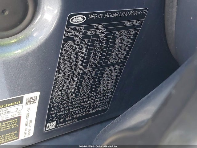 SALYL2EX8KA217636 Land Rover Range Rover Velar P250 R-dynamic Se