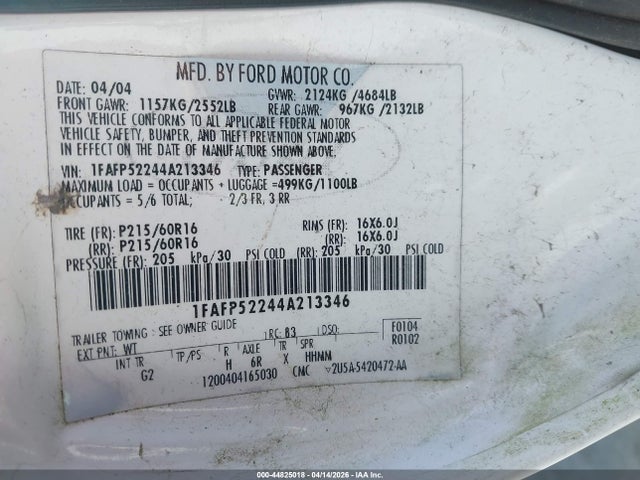 Продаж на аукціоні авто 2004 Ford Taurus Lx, vin: 1FAFP52244A213346, номер лоту: 44825018