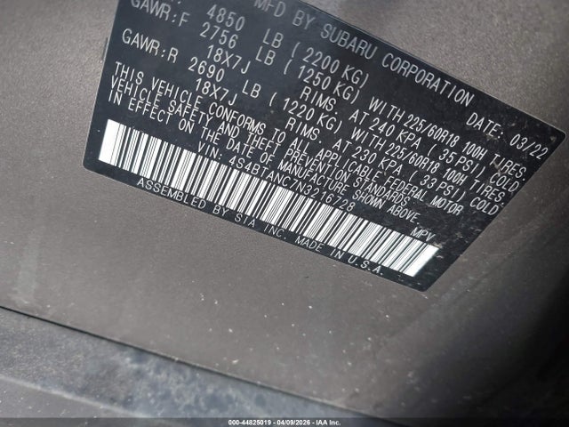 Продаж на аукціоні авто 2022 Subaru Outback Limited, vin: 4S4BTANC7N3216728, номер лоту: 44825019