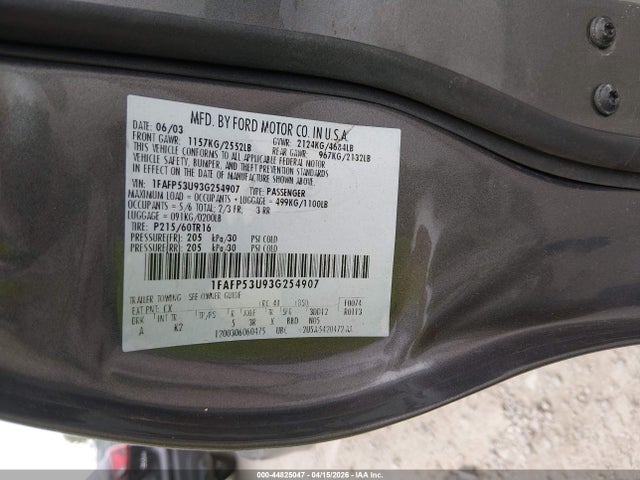 Продажа на аукционе авто 2003 Ford Taurus Se, vin: 1FAFP53U93G254907, номер лота: 44825047