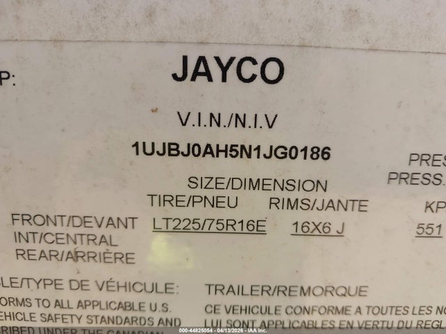 1UJBJ0AH5N1JG0186 Jayco Jayfl184bh