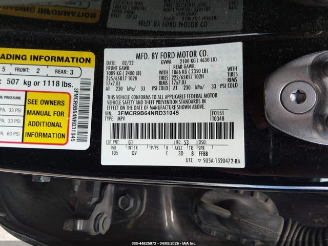 Продажа на аукционе авто 2022 Ford Bronco Sport Big Bend, vin: 3FMCR9B64NRD31045, номер лота: 44825072