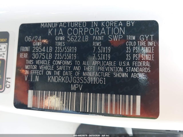 2025 Kia Sorento Hybrid Sx Prestige მანქანა იყიდება აუქციონზე, vin: KNDRKDJG3S5311061, აუქციონის ნომერი: 44825079