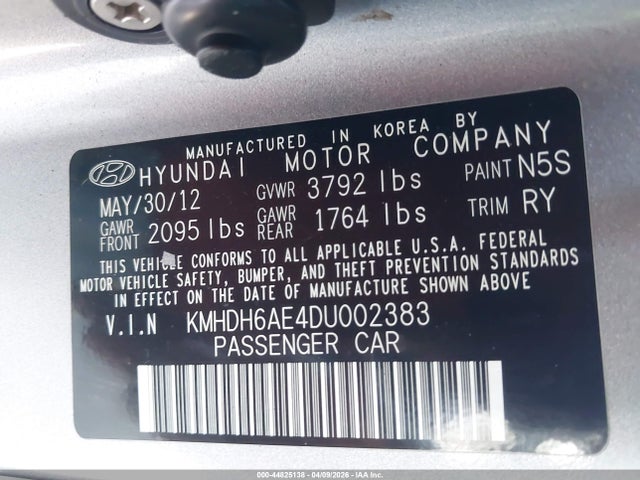 Продажа на аукционе авто 2013 Hyundai Elantra Gs, vin: KMHDH6AE4DU002383, номер лота: 44825138