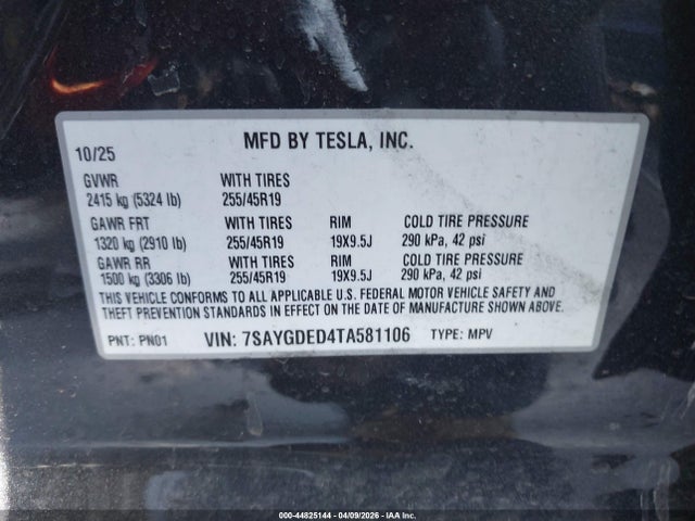 7SAYGDED4TA581106 Tesla Model Y Premium Rear-wheel Drive/standard Rear-wheel Drive