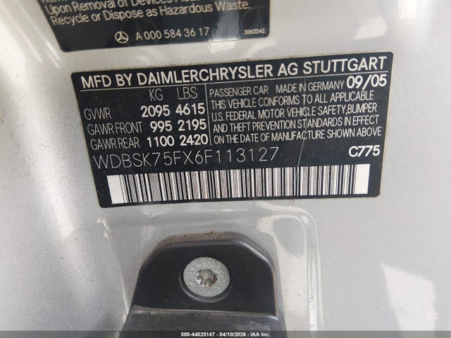 Продажа на аукционе авто 2006 Mercedes-benz Sl 500, vin: WDBSK75FX6F113127, номер лота: 44825147