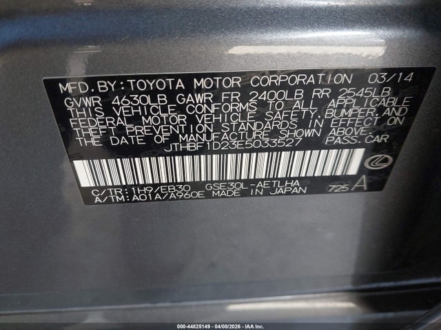 44825149 :رقم المزاد ، JTHBF1D23E5033527 vin ، 2014 Lexus Is 250 مزاد بيع