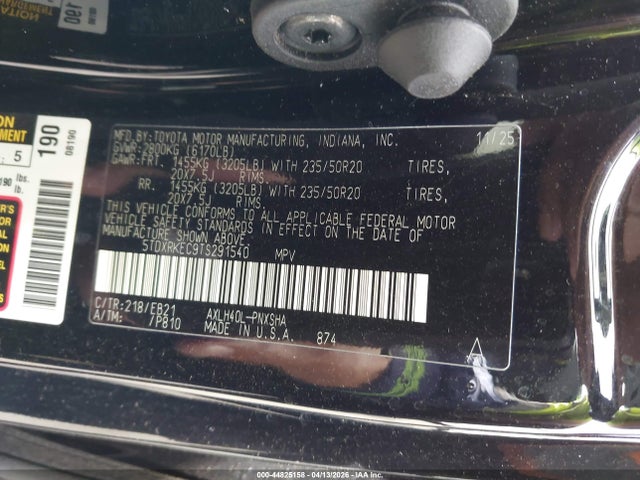 2026 Toyota Sienna Xse მანქანა იყიდება აუქციონზე, vin: 5TDXRKEC9TS291540, აუქციონის ნომერი: 44825158