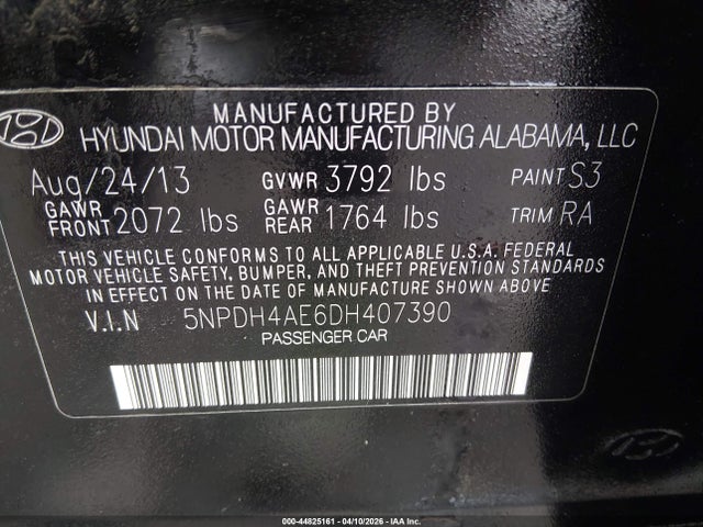 Продажа на аукционе авто 2013 Hyundai Elantra Gls, vin: 5NPDH4AE6DH407390, номер лота: 44825161