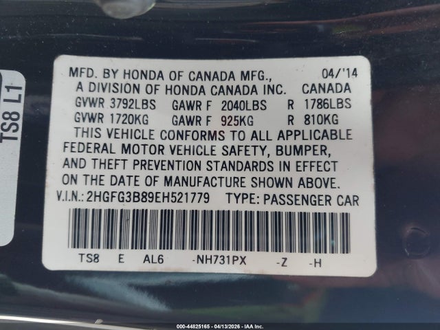 Aukcja sprzedaży 2014 Honda Civic Ex, vin: 2HGFG3B89EH521779, numer aukcji: 44825165