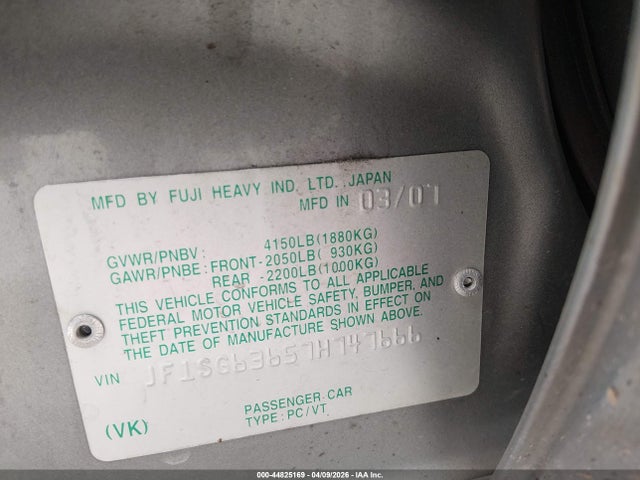 44825169 :رقم المزاد ، JF1SG63657H747666 vin ، 2007 Subaru Forester 2.5x مزاد بيع